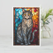 Gekleurde Glasstijl Grijze Kat Kaart (Staand voorkant)