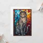 Gekleurde Glasstijl Grijze Kat Kaart (Voorkant / Achterkant in situ)