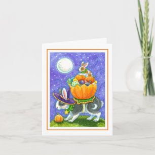 GEKLEURDE HALLOWEEN KONIJNTJES, CANDY CORN, KLEURR FEESTDAGEN KAART