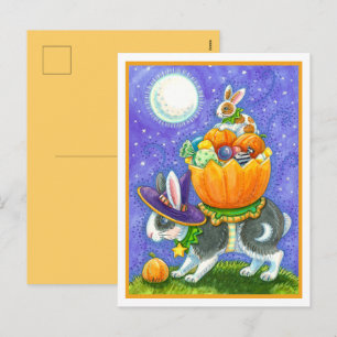GEKLEURDE HALLOWEEN KONIJNTJES, CANDY CORN, KLEURR FEESTDAGENKAART