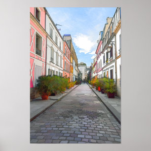 Gekleurde huizen in Rue Cremieux - Parijs Poster