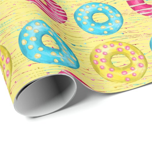 Gekleurde ijsdonuts verjaardag cadeaupapier (Rol Hoek)
