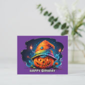 gekleurde jackolantern met verjaardagshoed psyched briefkaart (Staand voorkant)