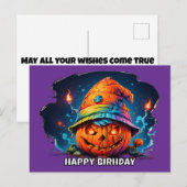 gekleurde jackolantern met verjaardagshoed psyched briefkaart (Voorkant / Achterkant)