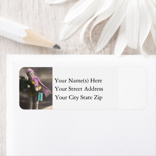  gekleurde jongen met kerstcadeautjes etiket (Insitu)