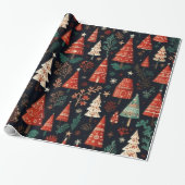 Gekleurde kerstbomen cadeaupapier (Uitgerold)
