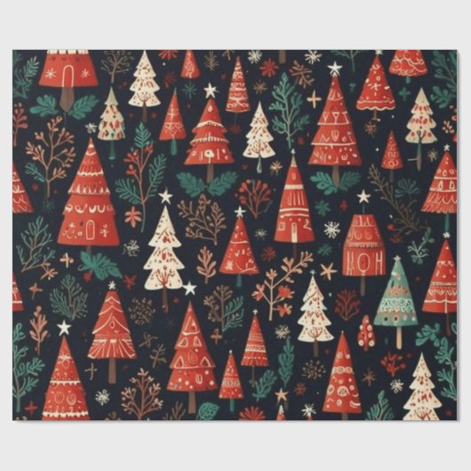 Gekleurde kerstbomen cadeaupapier (Vlak)