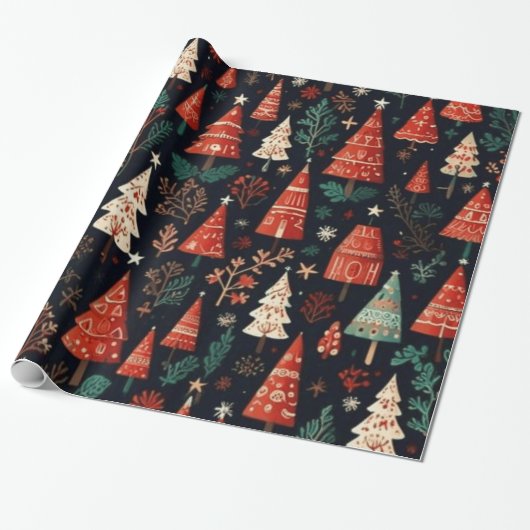Gekleurde kerstbomen cadeaupapier (Uitgerold)