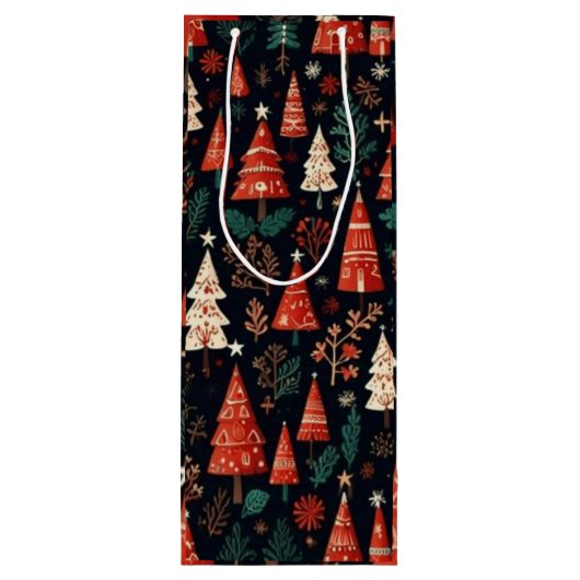 Gekleurde kerstbomen wijn cadeautas (Achterkant)