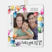 Gekleurde Kerstverlichting Foto Kerstmis Keramisch Ornament (Links)