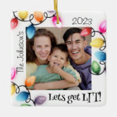 Gekleurde Kerstverlichting Foto Kerstmis Keramisch Ornament (Voorkant)