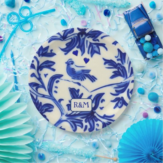  gekleurde kery - zangvogels en Initialen Papieren Bordje (Feest)