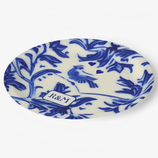  gekleurde kery - zangvogels en Initialen Papieren Bordje (Gekanteld)