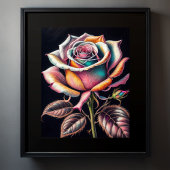 Gekleurde krijttekening van een Roos II Poster