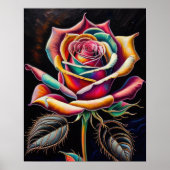 Gekleurde krijttekening van een Roos Poster (Voorkant)