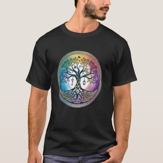gekleurde levensboom Odin Northman Valhalla Norse T-shirt (Voorkant)