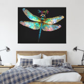 Gekleurde Libel van Gebrandschilderd Glas Canvas Afdruk (Insitu (Slaapkamer))