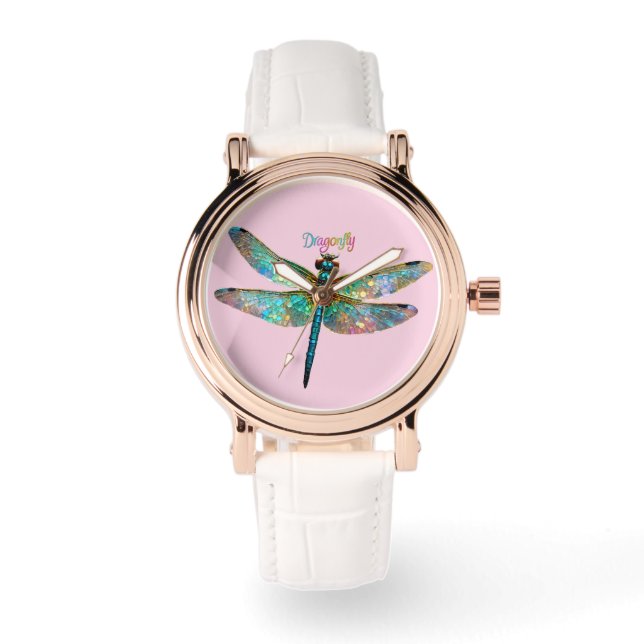 Gekleurde Libel van Gebrandschilderd Glas Horloge (Voorkant)