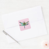 Gekleurde Libel van Gebrandschilderd Glas Vierkante Sticker (Envelop)