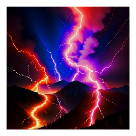 Gekleurde Lightning Mountain One Perfect Poster (Voorkant)
