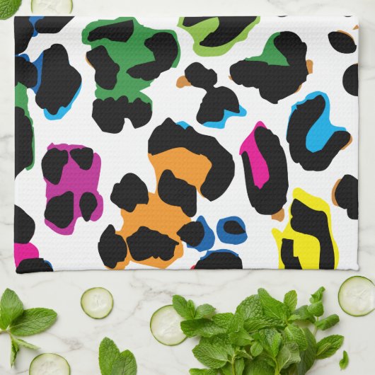 Gekleurde Luipaard print, dierenprint patroon. Theedoek (Gevouwen)