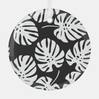 Gekleurde Monstera bladeren Bloemen Abstract Glas Ornament