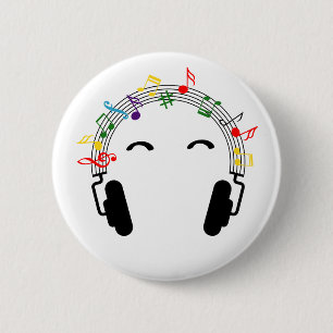 Gekleurde muziek, balken. Koptelefoon. Ronde Button 5,7 Cm