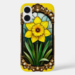 Gekleurde narcis in Gouden Lijst iPhone 16 Hoesje