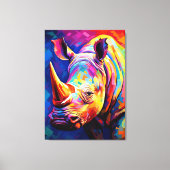 Gekleurde neushoorn op een veelkleurige canvas afdruk (Voorkant)