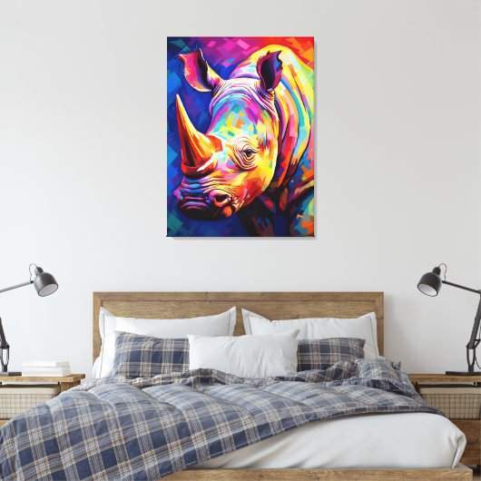 Gekleurde neushoorn op een veelkleurige canvas afdruk (Insitu (Slaapkamer))