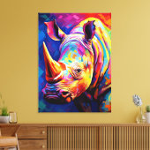 Gekleurde neushoorn op een veelkleurige canvas afdruk (Insitu (Woonkamer))