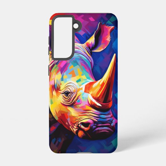 Gekleurde neushoorn op een veelkleurige samsung galaxy hoesje (Achterkant)