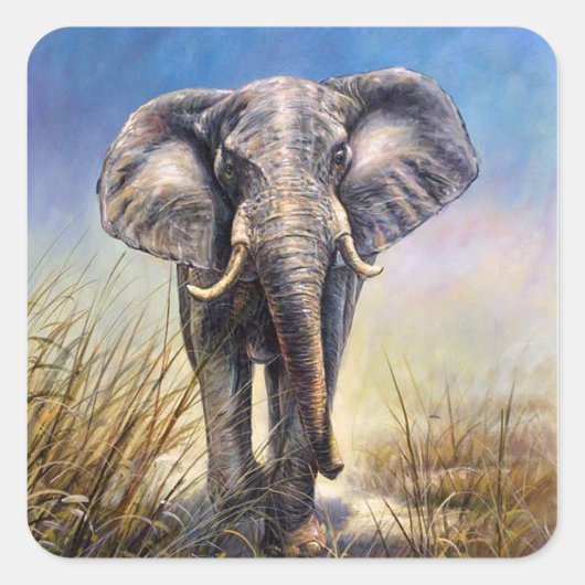Gekleurde olifant loopt door vlakte vierkante sticker (Voorkant)
