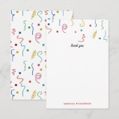 Gekleurde partij Confetti aangepaste naam Bedankkaart (Voorkant / Achterkant)