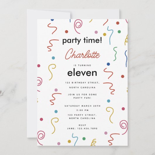 Gekleurde Partij Confetti Verjaardagsfeest Tijd Kaart (Voorkant)