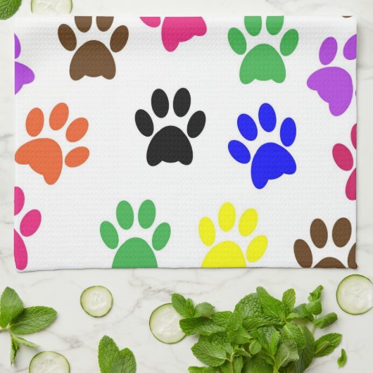 Gekleurde Paw Prints Keuken Handdoek (Gevouwen)