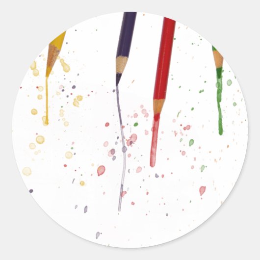 gekleurde pennen ronde sticker (Voorkant)