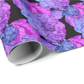 Gekleurde pioen op zwarte bloemenkunst cadeaupapier (Rol Hoek)