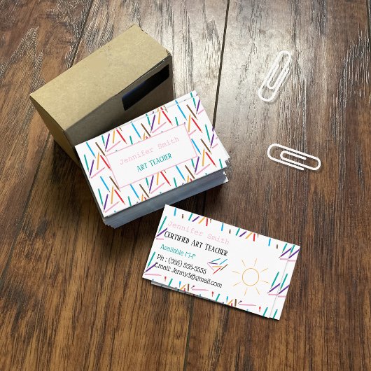 Gekleurde potloden Art Teacher Witte Visitekaartje