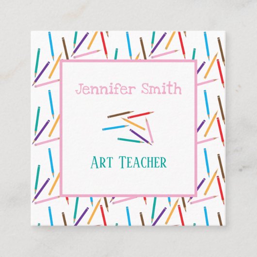 Gekleurde potloden Art White Square Visitekaartjes (Voorkant)