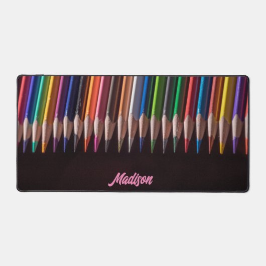 Gekleurde potloden, jouw naam, professioneel bureaumat (Voorkant)