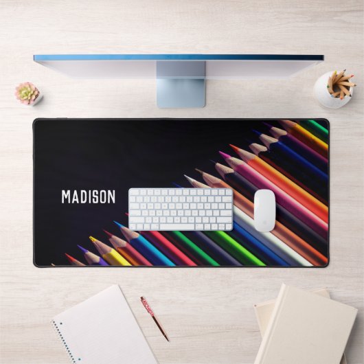 Gekleurde potloden, jouw naam, professioneel bureaumat (Kantoor 1)