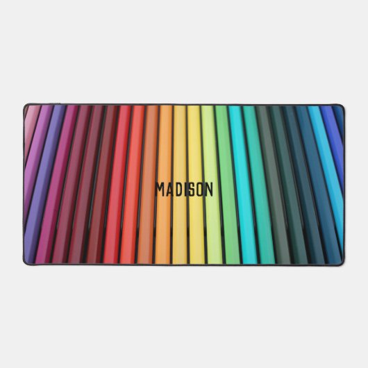 Gekleurde potloden, jouw naam, professioneel bureaumat (Voorkant)