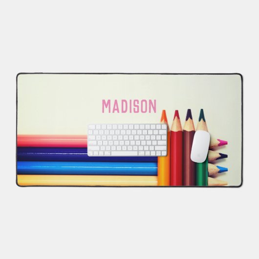 Gekleurde potloden, jouw naam, professioneel bureaumat (Keyboard & Muis)