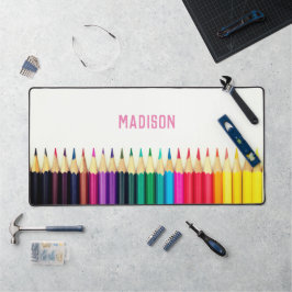 Gekleurde potloden, jouw naam, professioneel bureaumat