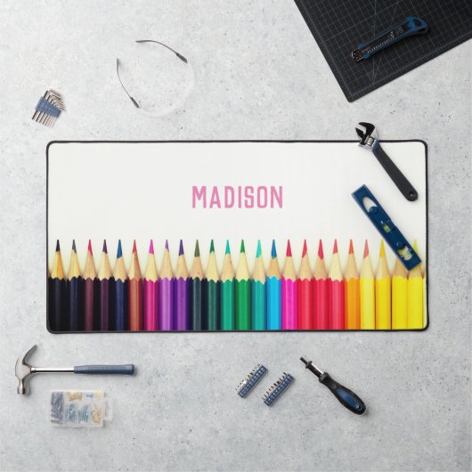 Gekleurde potloden, jouw naam, professioneel bureaumat (Werkstation)