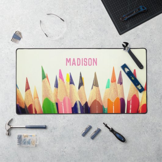 Gekleurde potloden, jouw naam, professioneel bureaumat (Werkstation)