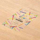 Gekleurde potloden Kinder kunst verjaardagsfeest Acryl Uitnodigingen (Laagn)