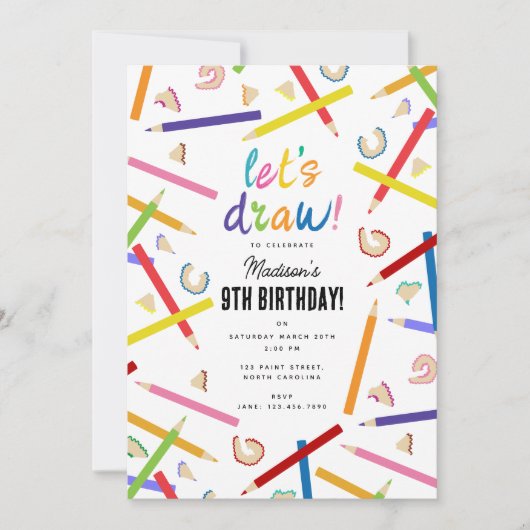 Gekleurde potloden Kinder kunst verjaardagsfeest Kaart (Voorkant)
