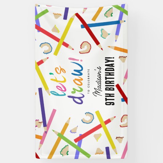 Gekleurde potloden Kinder kunst verjaardagsfeest Spandoek (Verticaal)